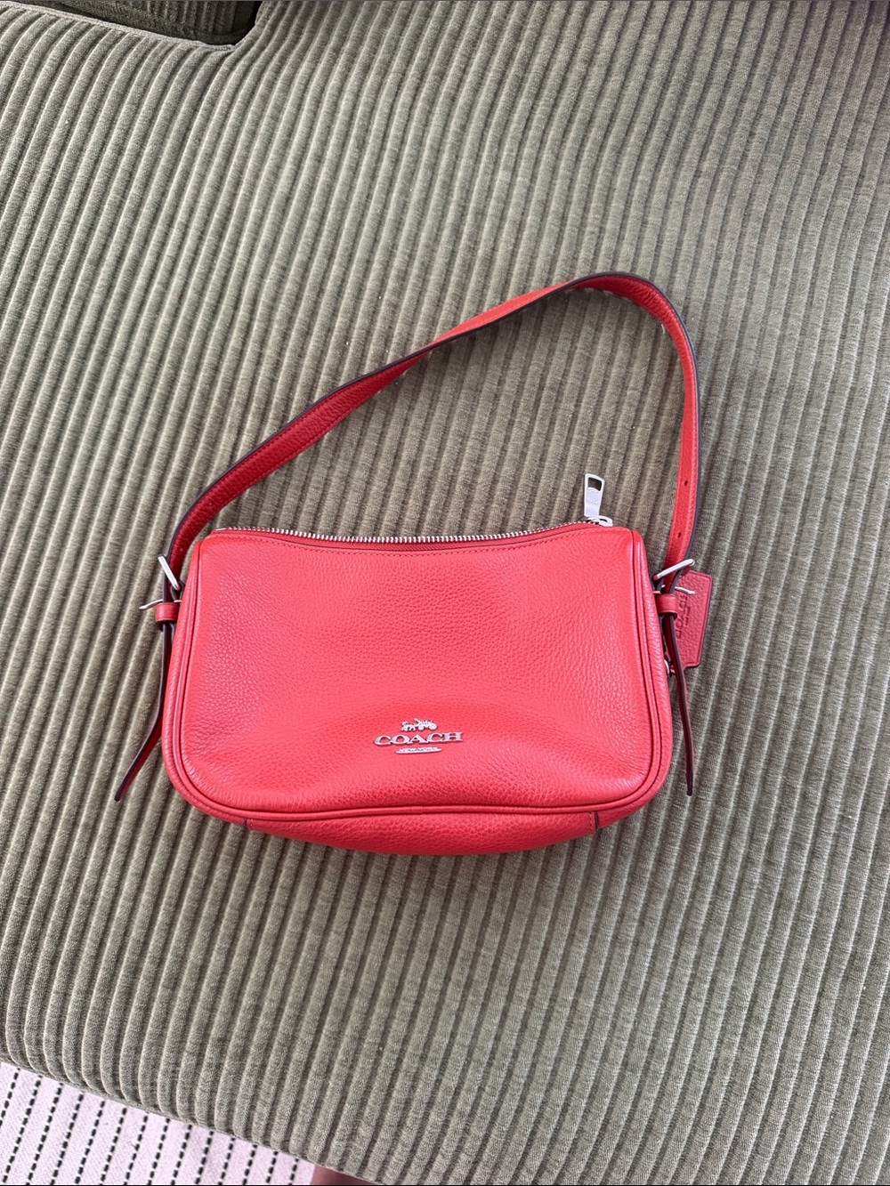 Coach Coral Red Pebbled Leather Shoulder Bag